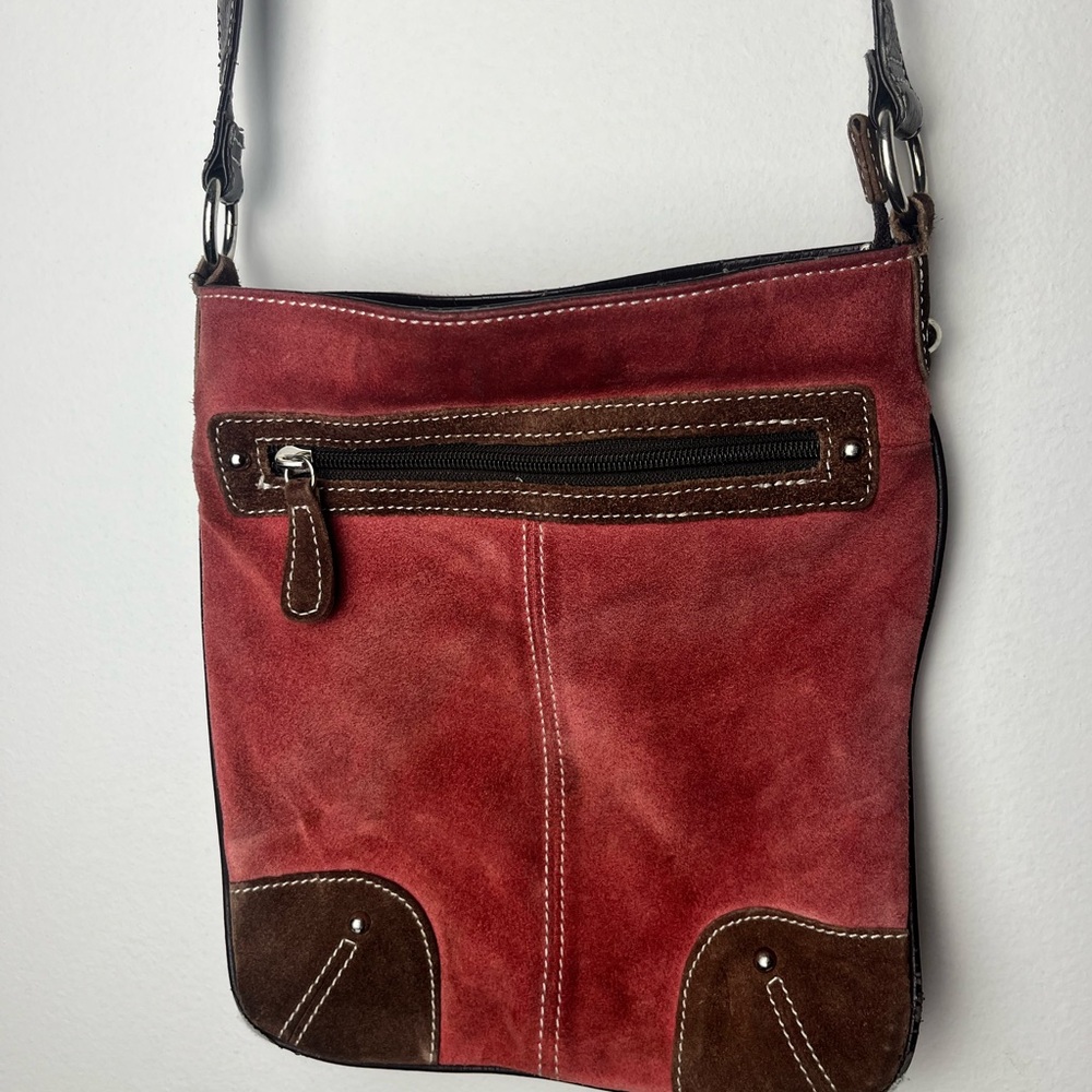 Red and Brown Suede Crossbody Bag